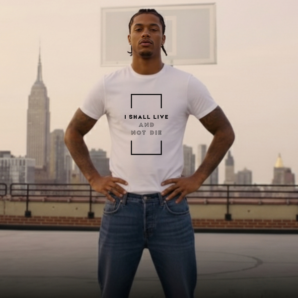 I Shall Live and Not Die Christian t-shirt flat lay