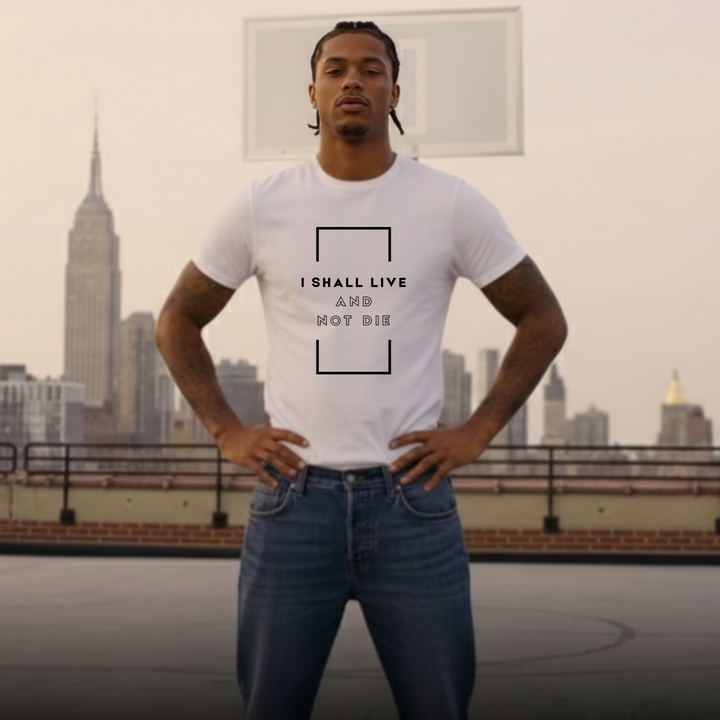 I Shall Live and Not Die Christian t-shirt flat lay