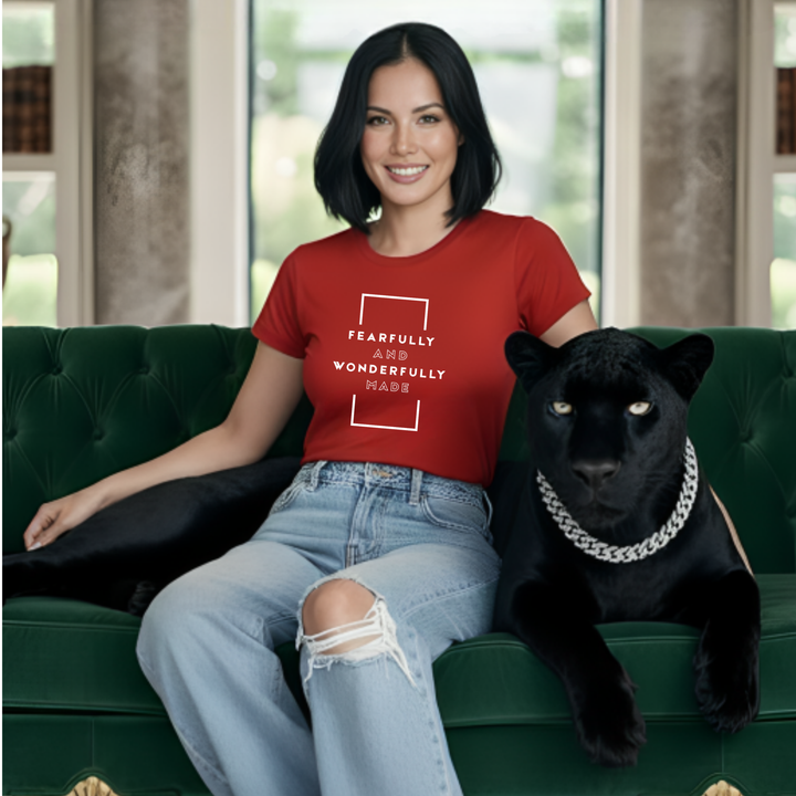 Christian t-shirt with Fearfully and wonderfully made faith message