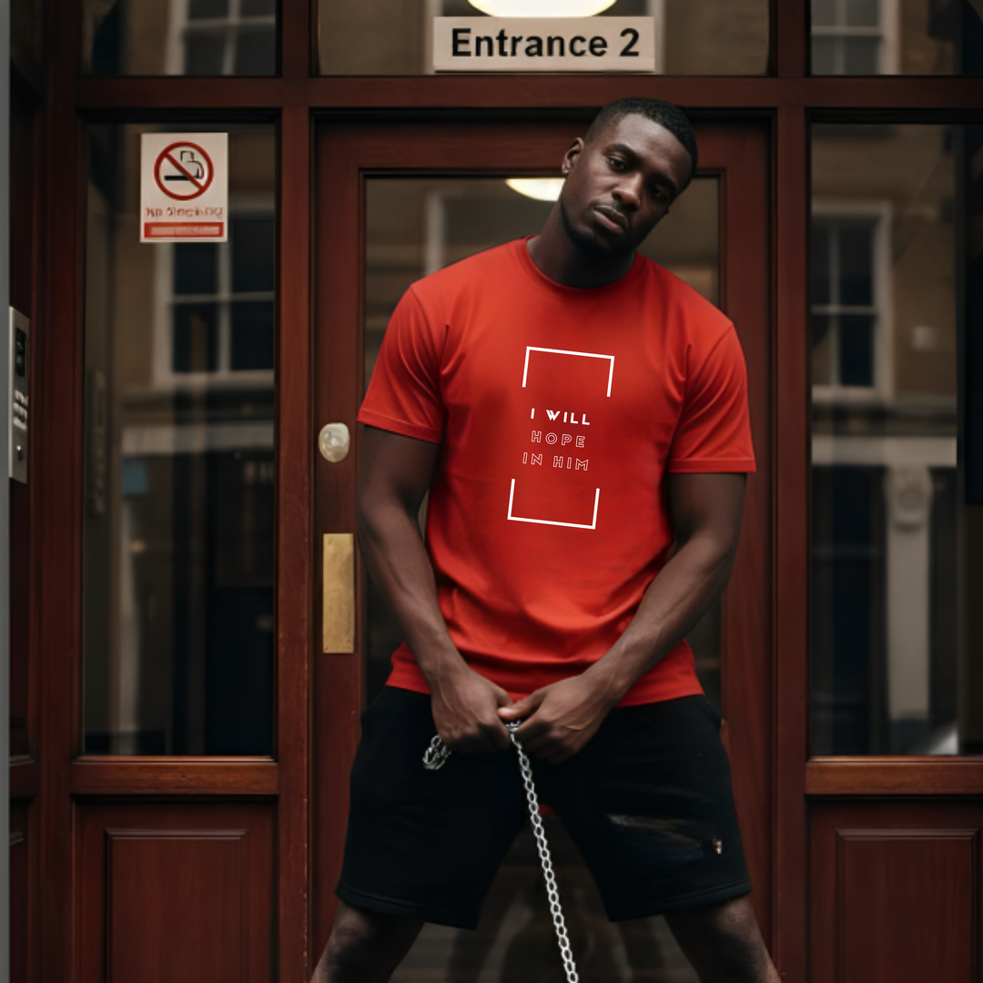 Christian t-shirt with I Will Hope in Him faith message