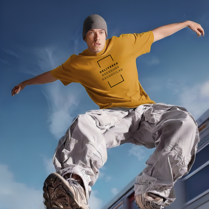 Scripture inspired t-shirt featuring Delivered Redeemed Reconciled design