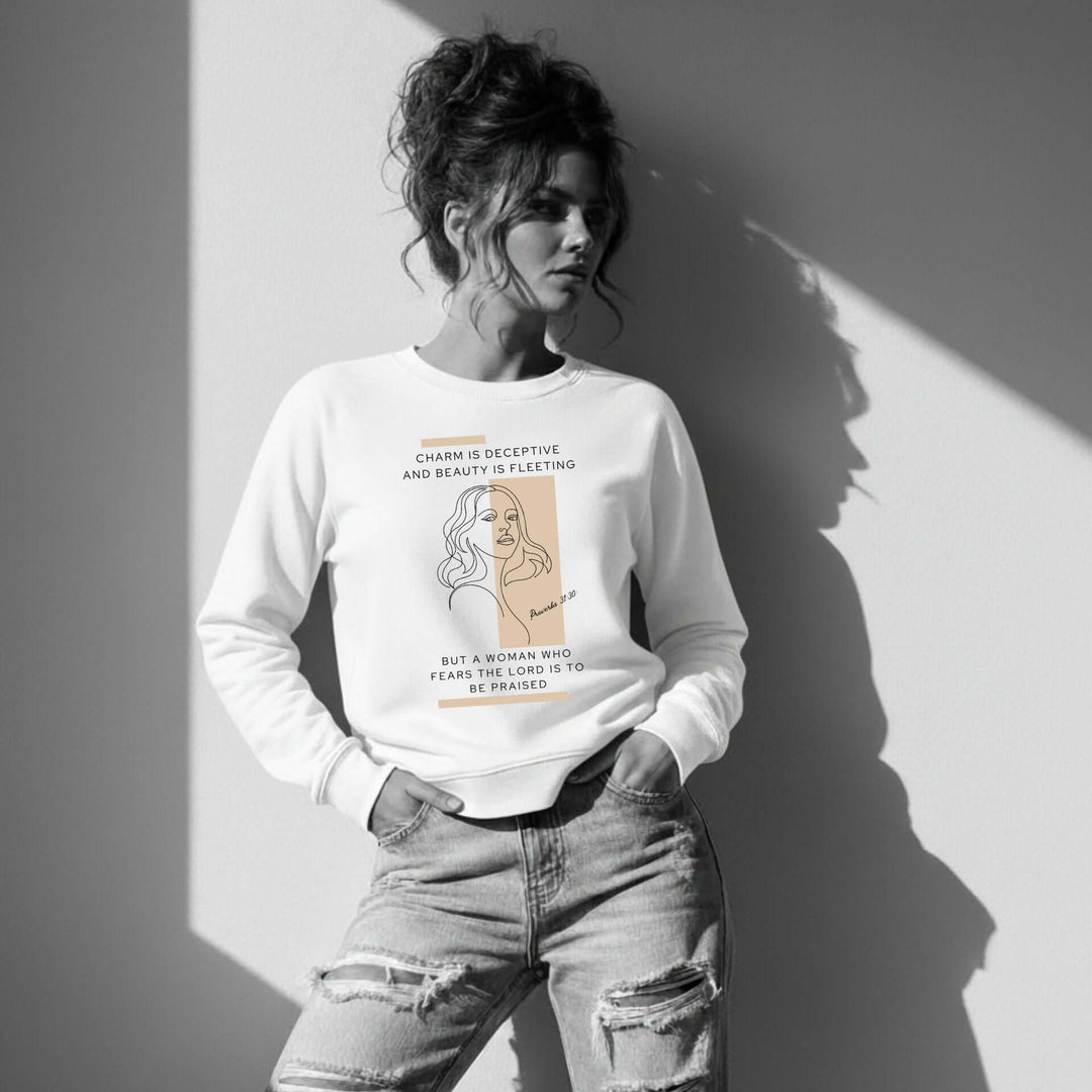 Faith-based sweatshirt with biblical praise message