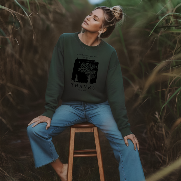 Scripture-inspired Christian sweatshirt gratitude message