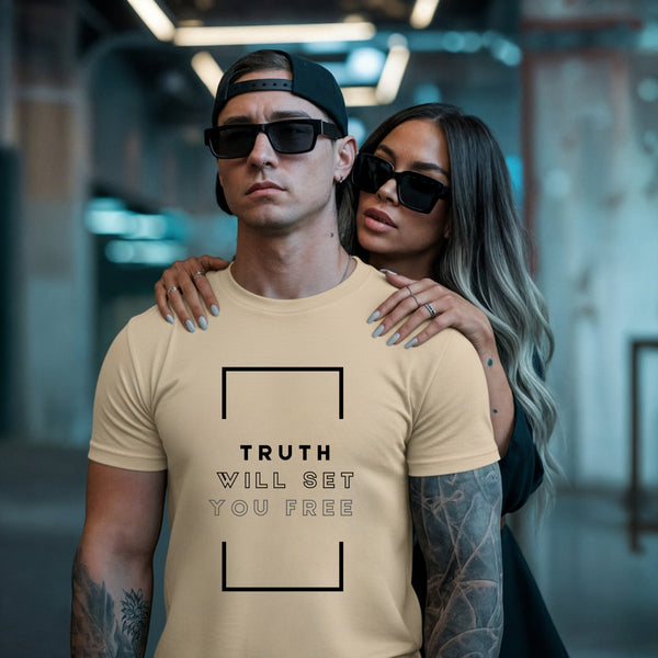 Faith-based Christian apparel featuring Truth will set you free text