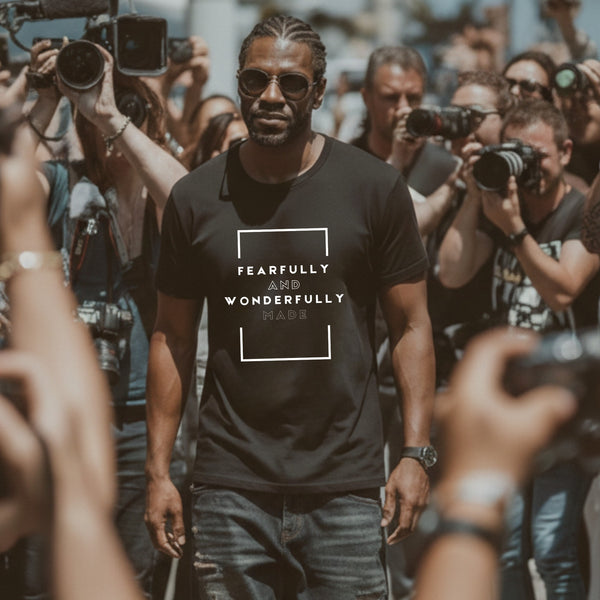 Faith-based Christian apparel featuring Fearfully and wonderfully made text