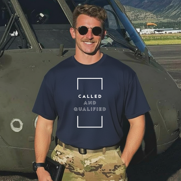 Called and Qualified Christian t-shirt flat lay