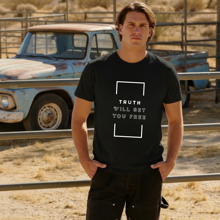 Christian t-shirt with Truth will set you free faith message