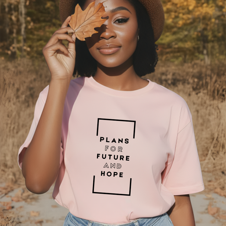 Faith-based Christian apparel featuring Plans for Future and Hope text