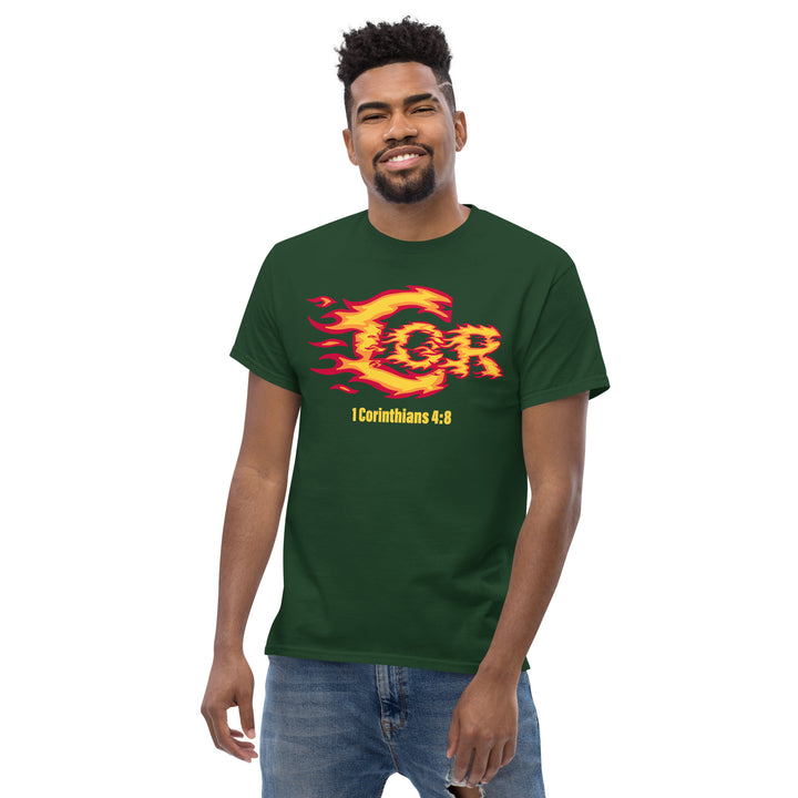 Christian scripture t-shirt with bold fiery design