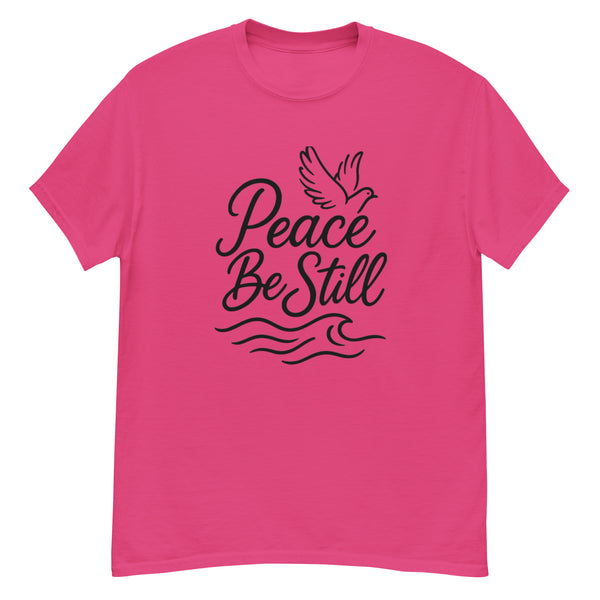 Christian apparel with Peace Be Still typography