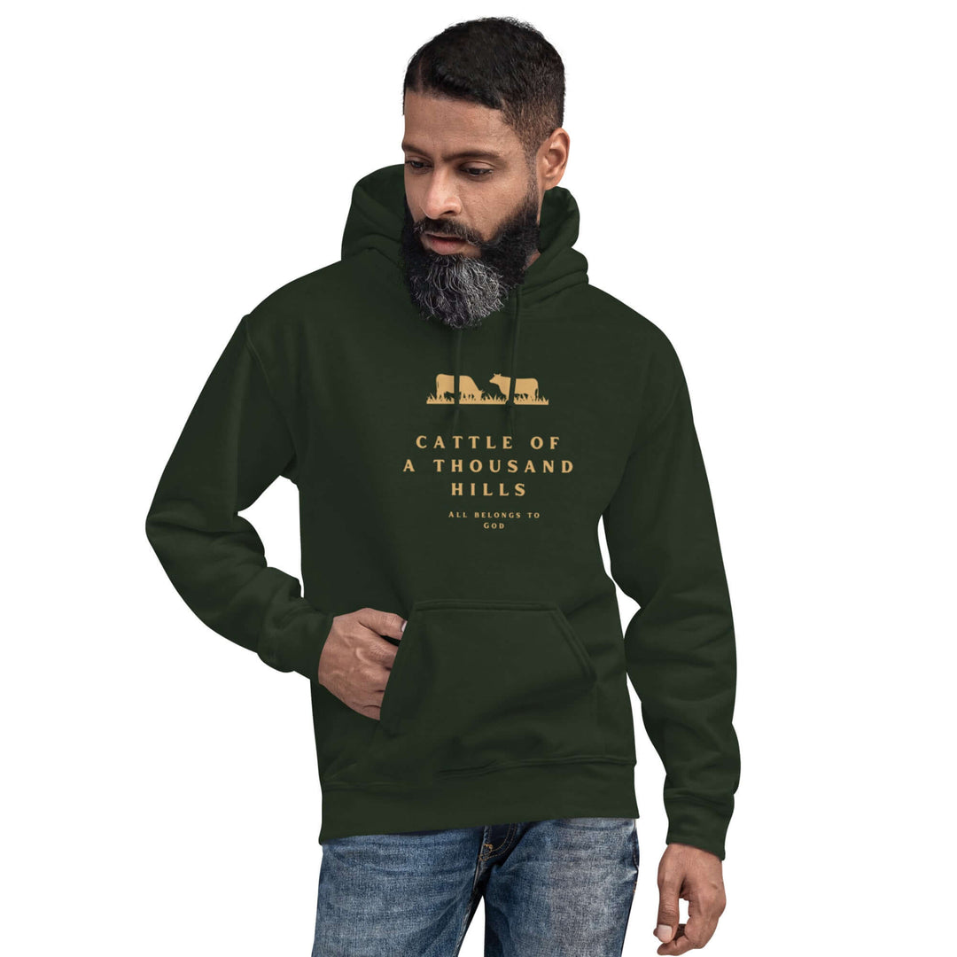 Christian hoodie featuring Cattle of a Thousand Hills text