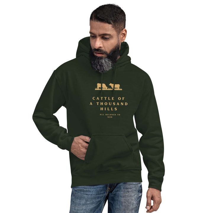 Christian hoodie featuring Cattle of a Thousand Hills text