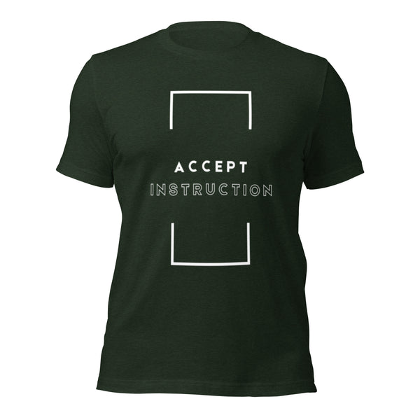 Close-up of Accept Instruction text on Christian t-shirt