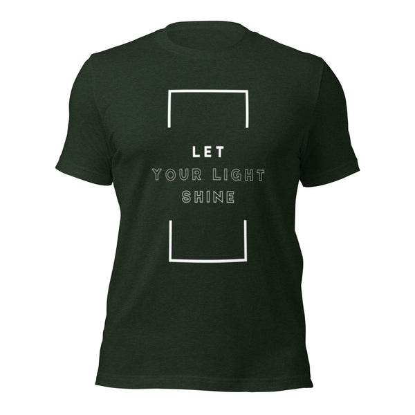Minimalist faith t-shirt with Let Your Light Shine wording