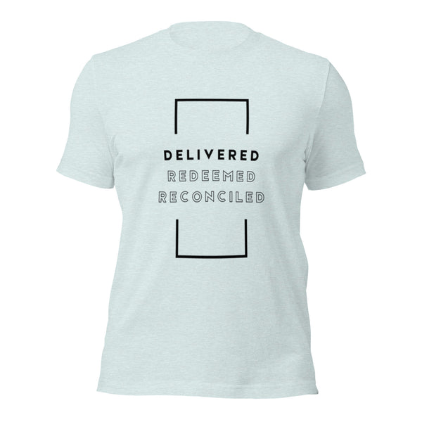 Christian apparel emphasizing Delivered Redeemed Reconciled significance