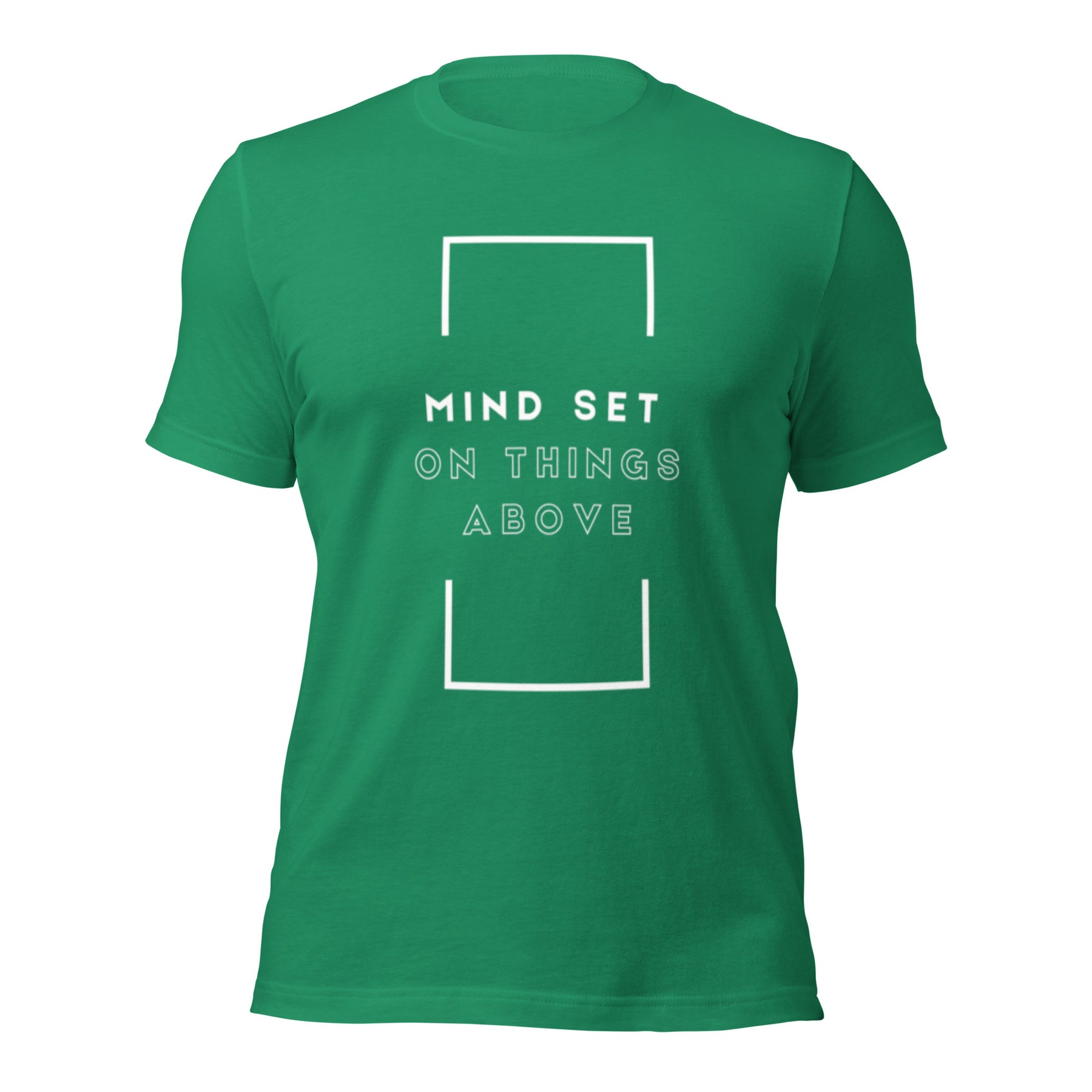 Faith-centered apparel featuring Mind set on things above message