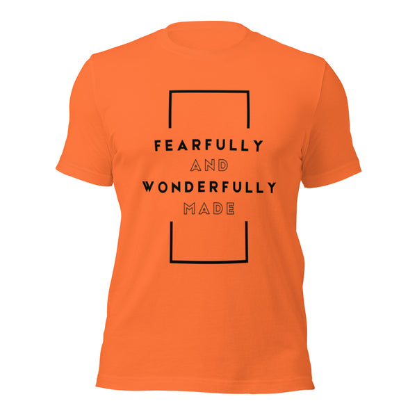 Fearfully and wonderfully made message printed on Christian t-shirt