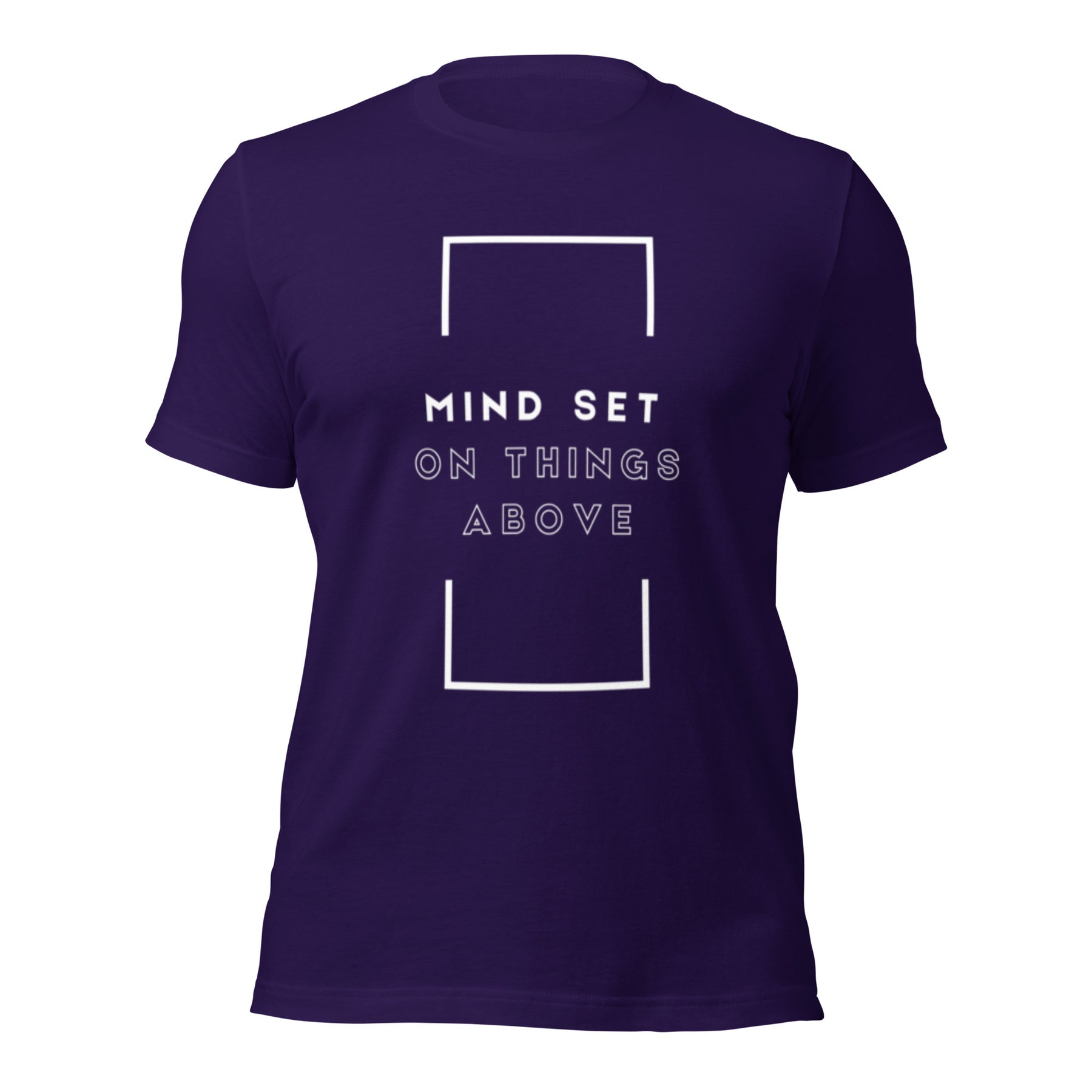 Mind set on things above message printed on Christian t-shirt